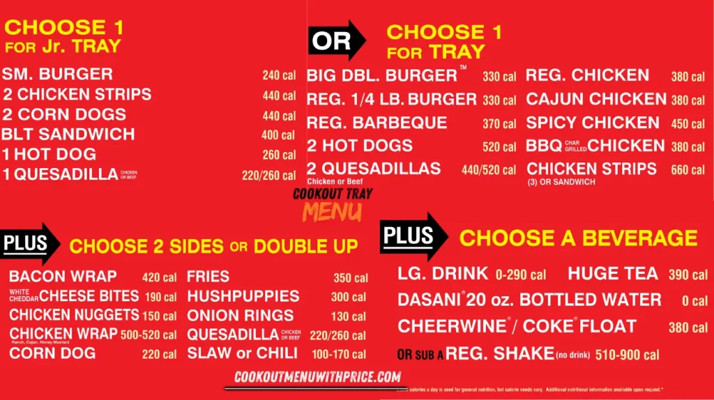 Cookout Tray complete menu