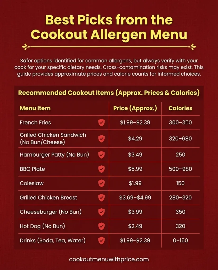 Cookout Allergen Menu 2026: Gluten-Free, Dairy-Free & More Options 2 best picks from cookout allergen menu